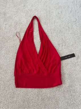 Bright Red Backless Halter Wrap Crop Top NWT size Small